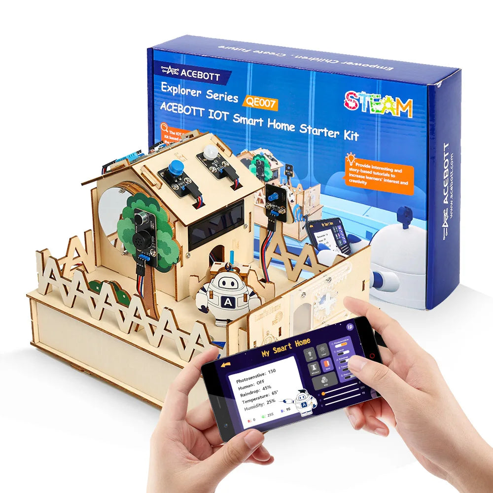 ACEBOTT Smart Home STEM STEAM Starter Kit Wooden House IoT Wifi Blockly Programming for ESP32 Arduino - ShoreCo.Shop