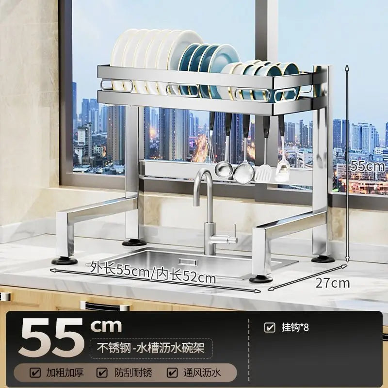 Stainless Steel Sink Shelf Bowl Drain Rack Kitchen Storage Rack Multifunctional Dish Cutlery Knife Spoon Sink Rack Set Organizer    Home Decor Supply | Online Retail | ShoreShopper.com