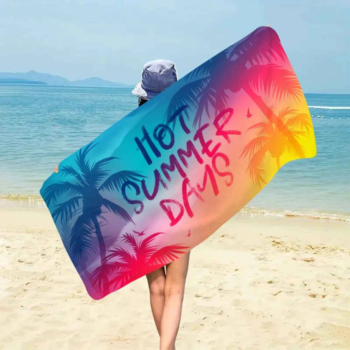 1pc tropical plant printed large beach towel, quick drying absorbent beach towel, swimming, vacation, camping beach towel
