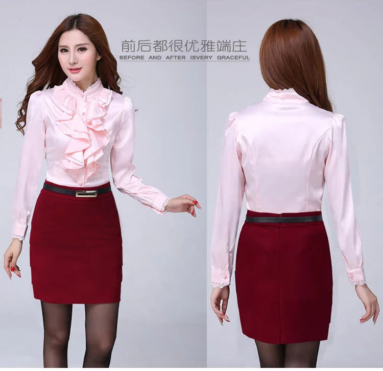 Women Shirts Long Sleeve   Spring Autumn Button Up Tops Fashion Lady Stand Collar Shirt Solid Color Female Elegant Blouses    Your Coastal Marketplace | Shoreshopper.com