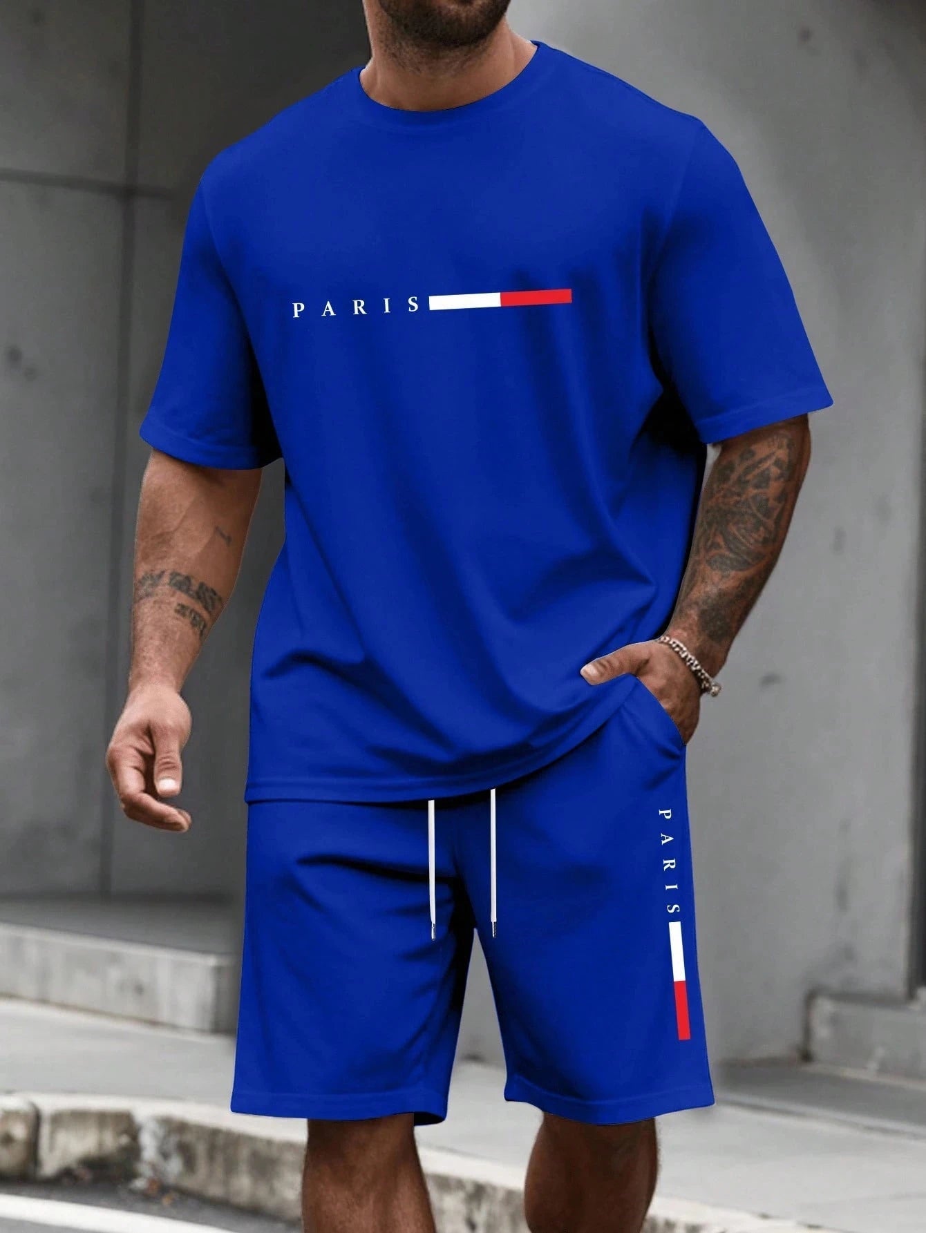 Paris Letter Print Men Spring and Summer Two Pieces Set Casual Round Neck Short Sleeve T-shirt Shorts Sport Suit Print Clothing    Home Decor Supply | Online Retail | ShoreShopper.com