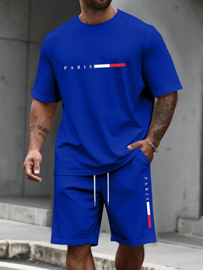 Paris Letter Print Men Spring and Summer Two Pieces Set Casual Round Neck Short Sleeve T-shirt Shorts Sport Suit Print Clothing    Home Decor Supply | Online Retail | ShoreShopper.com