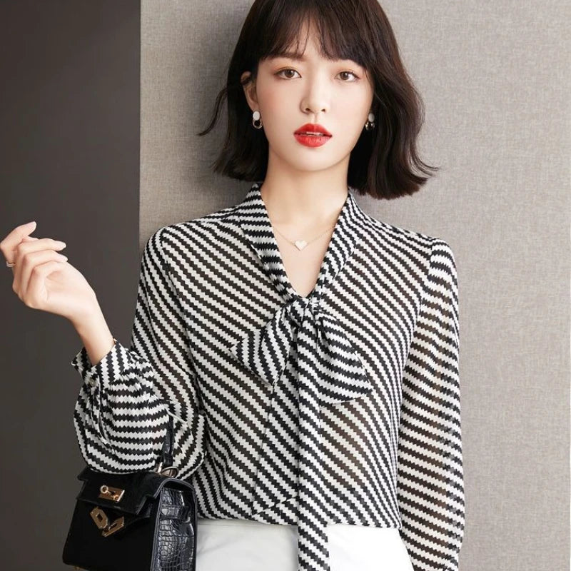 Striped Women's Shirt And Blouse Casual Youth Clothing Trend 2025 Novelty Streetwear Vintage Modern Long New V Neck Female Tops    Your Coastal Marketplace | Shoreshopper.com