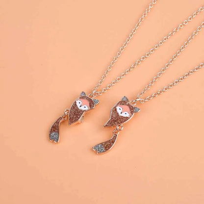 2Pcs/Set Cartoon Fox Shape Pendant Chain Best Friends Necklace BFF Friendship Jewelry Gift for Women