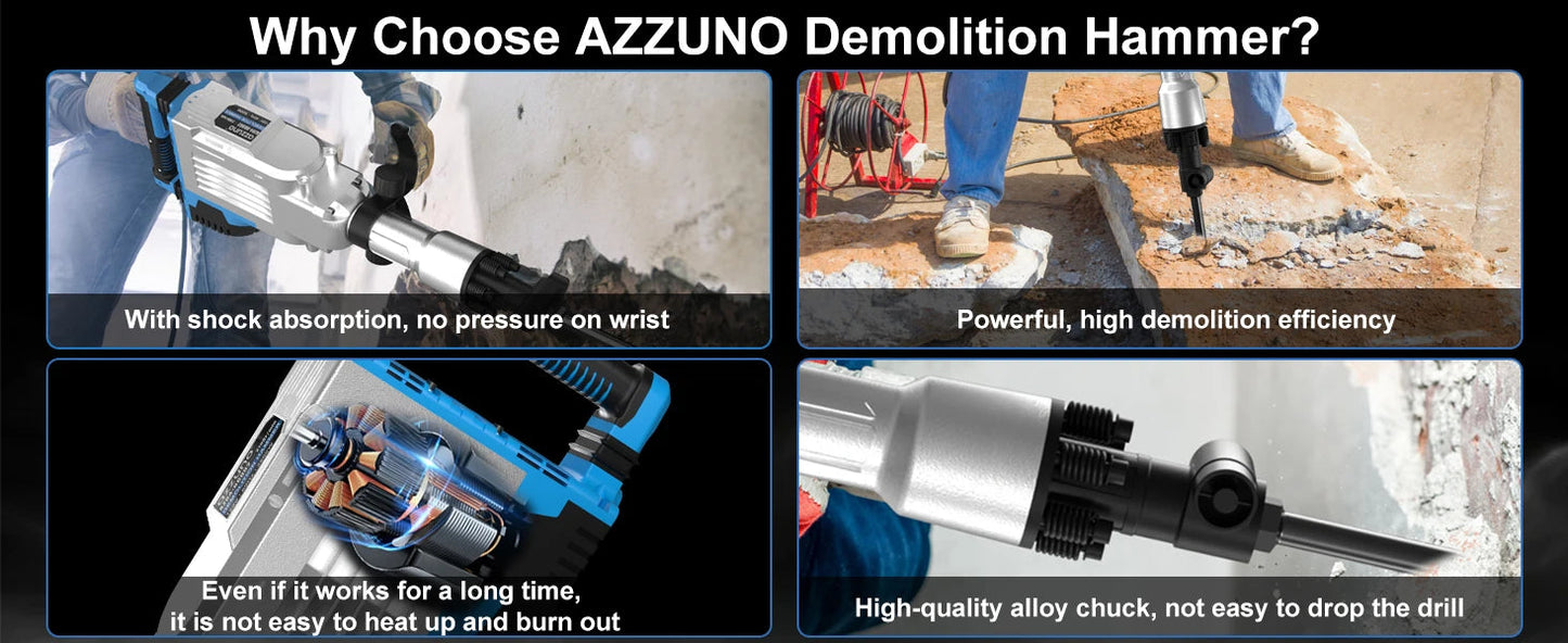 3600W Demolition Jack Hammer Electric Concrete Breaker Heavy Duty 2100 BPM Corded Power Rotary Hammer Drill with 2pcs Chisel Bit    Home Decor Supply | Online Retail | ShoreShopper.com