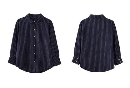 Striped Shirt Women Summer Vintage Chic Loose Long Sleeve Top Y2K Office Ladies Fashion Casual Turn Down Collar All Match Blouse    Your Coastal Marketplace | Shoreshopper.com
