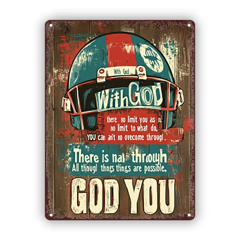 Inspirational Football Helmet Quote - Rustic Aluminum Metal Sign for Kitchen & Pub Decor, Faith-Based 8x12 Wall Art    Home Decor Supply | Online Retail | ShoreShopper.com