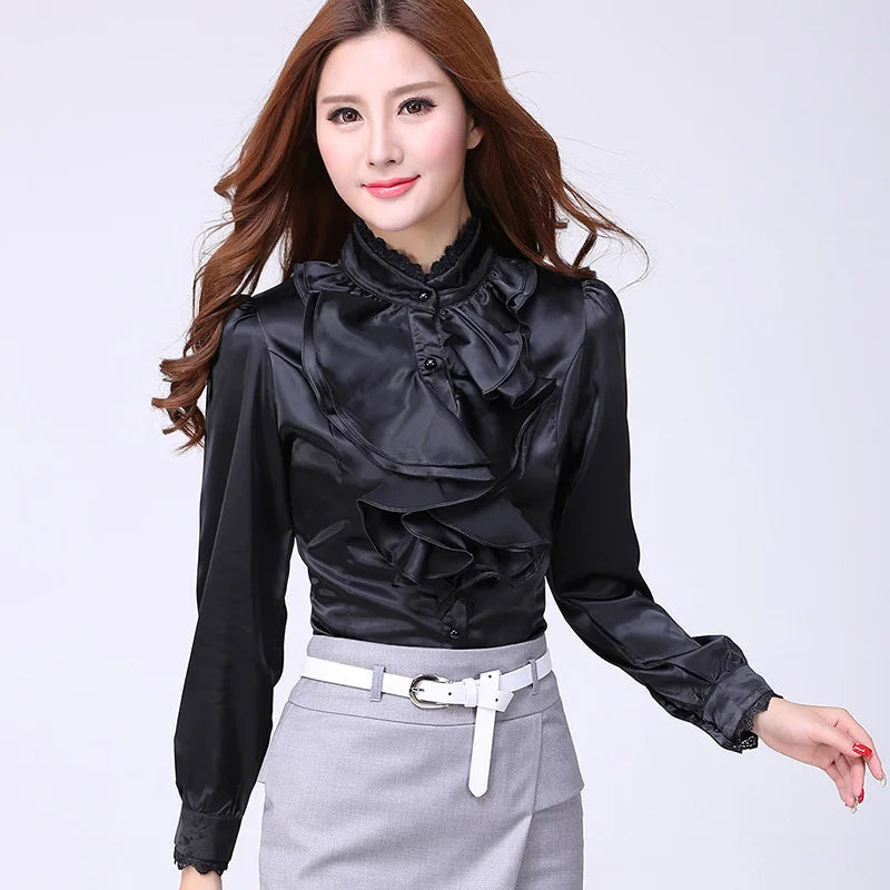 Women Shirts Long Sleeve   Spring Autumn Button Up Tops Fashion Lady Stand Collar Shirt Solid Color Female Elegant Blouses    Your Coastal Marketplace | Shoreshopper.com