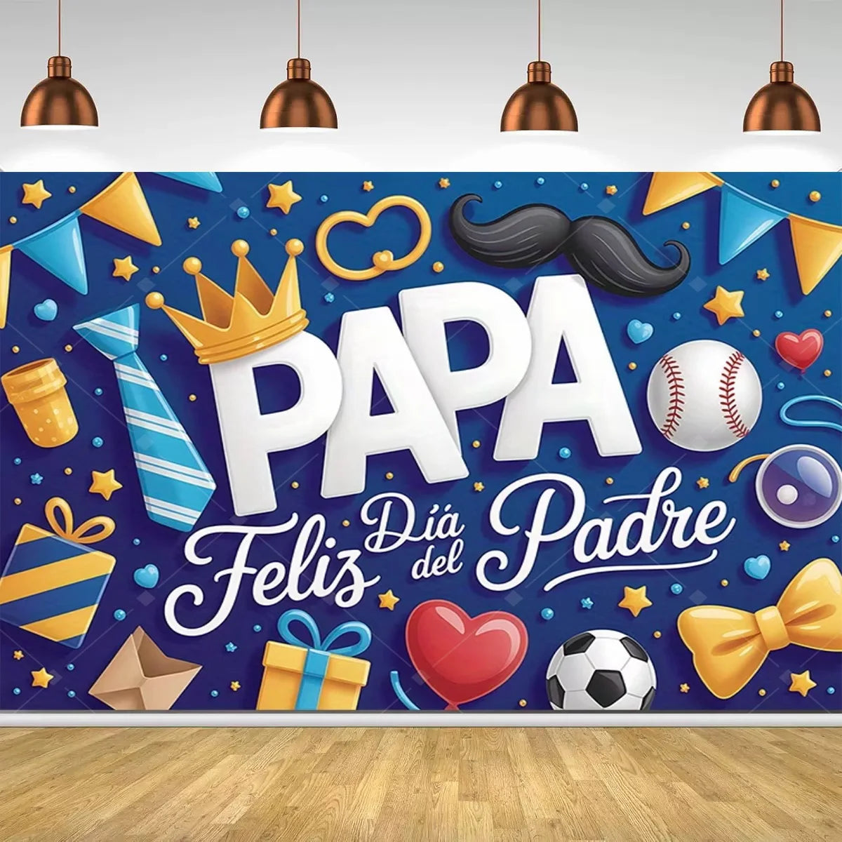 Spanish Feliz Dia Papa Backdrop Father's Day Photo Background Balloon Mustache Tie Banner Dad Party Decoration  Booth Props    Your Coastal Marketplace | Shoreshopper.com