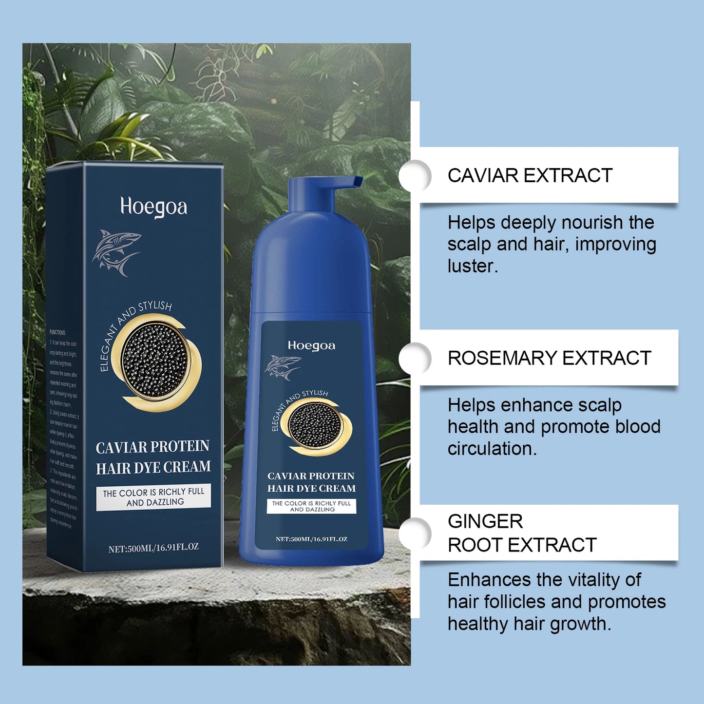 Caviar Protein Hair Dye Shampoo Gray White Hair Color Treatment Smoothing Nourishing Fast Natural Herbal Color Hair Cream 500ml - ShoreCo.Shop