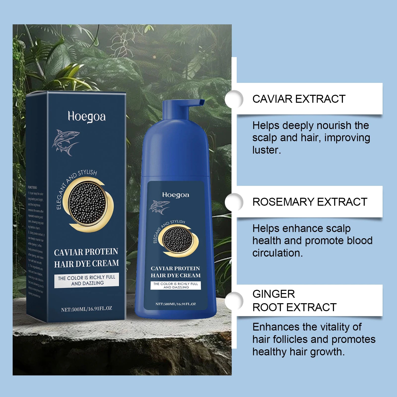 Caviar Protein Hair Dye Shampoo Gray White Hair Color Treatment Smoothing Nourishing Fast Natural Herbal Color Hair Cream 500ml - ShoreCo.Shop