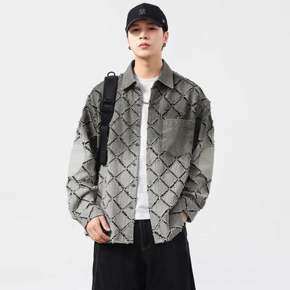 Gradient Ripped Plaid Shirt Men Streetwear Fashion Loose Casual Long Sleeve Oversize Cargo Shirts Cardigan Coat Blouses    Home Decor Supply | Online Retail | ShoreShopper.com