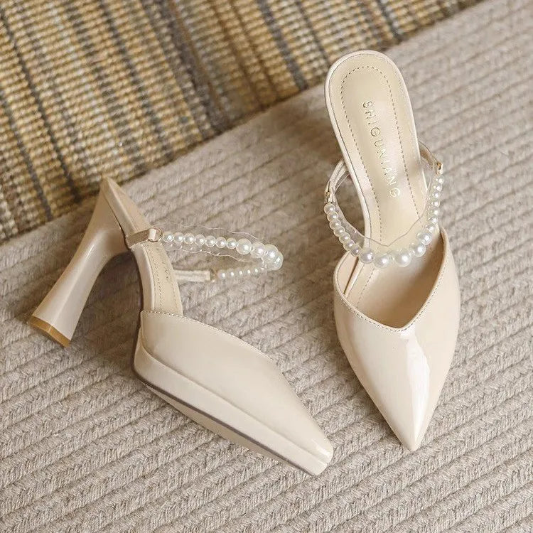 Women Slippers Female Shoes Pointed Toe Mules for Women 2024 Thin Heels Slippers Soft Beige Heeled Slides Fashion New Comfort    Your Coastal Marketplace | Shoreshopper.com