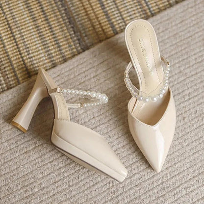Women Slippers Female Shoes Pointed Toe Mules for Women 2024 Thin Heels Slippers Soft Beige Heeled Slides Fashion New Comfort    Your Coastal Marketplace | Shoreshopper.com