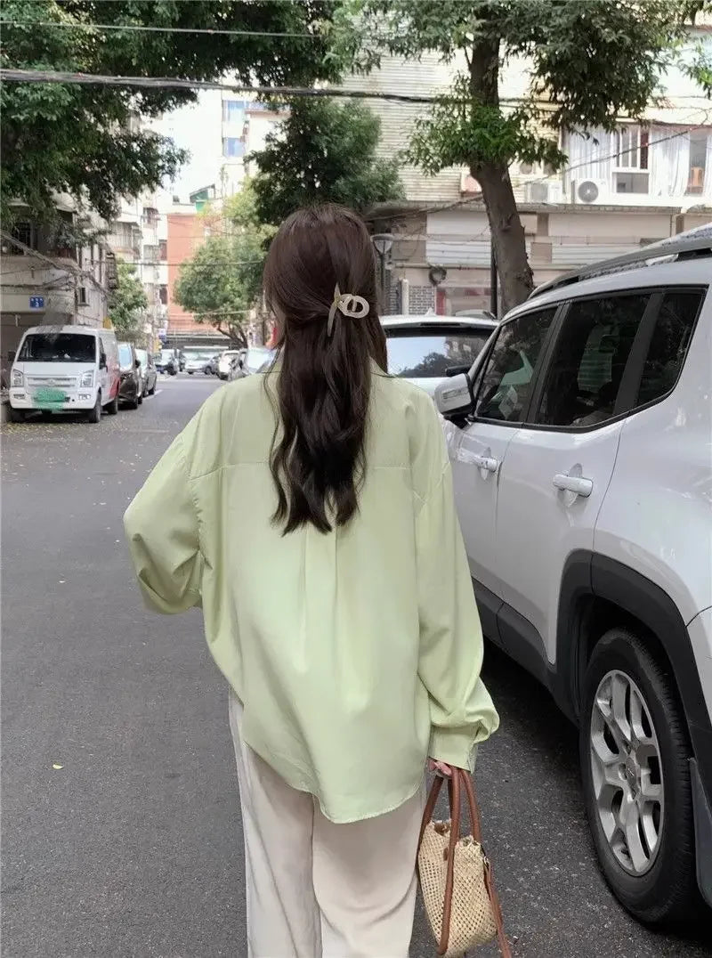 Sunscreen Shirt for Women in Summer New Polo Collar French Unique Loose Solid Color Long-sleeved Top Trendy    Home Decor Supply | Online Retail | ShoreShopper.com