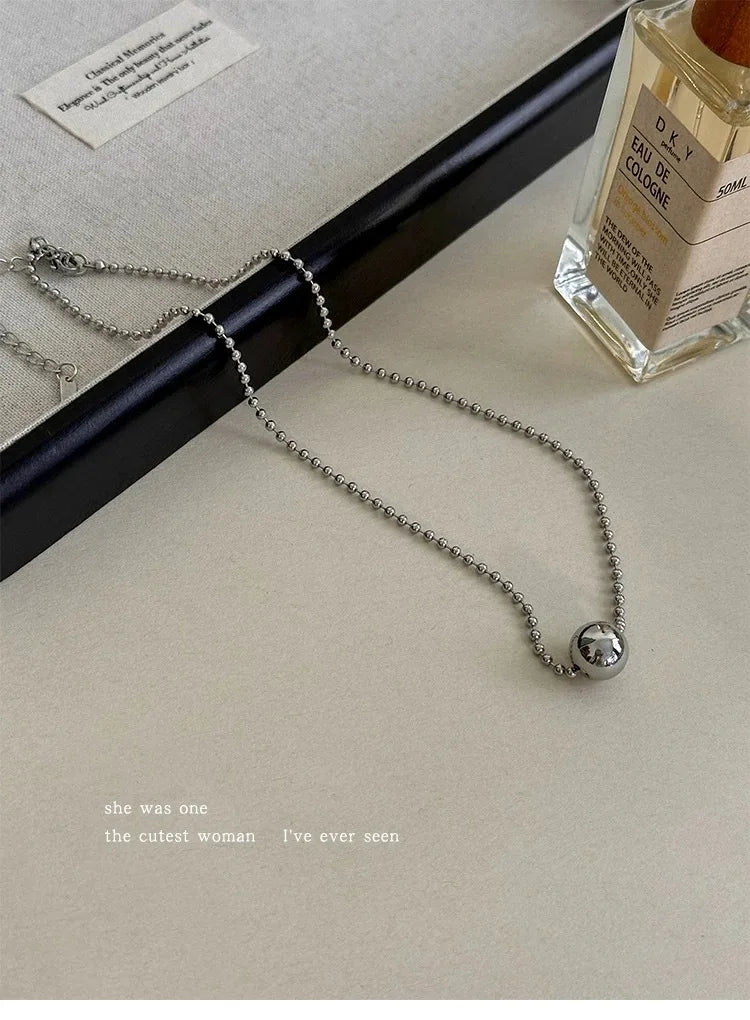 Personality Design Silver Color Stainless Steel Beaded Ball Pendant Necklace for Women Double Layer Hip Hop Rock Chokers Jewelry    Home Decor Supply | Online Retail | ShoreShopper.com