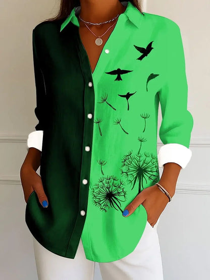 Women's Shirt For Spring Autumn Tops Elegant Dandelion Floral Graphic Bird Pint Long Sleeve Shirt Streetwear Casual Ladies Shirt    Your Coastal Marketplace | Shoreshopper.com