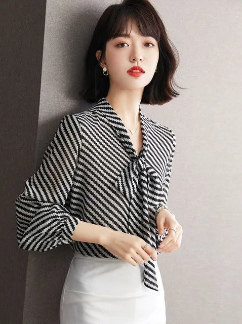 Striped Women's Shirt And Blouse Casual Youth Clothing Trend 2025 Novelty Streetwear Vintage Modern Long New V Neck Female Tops    Your Coastal Marketplace | Shoreshopper.com