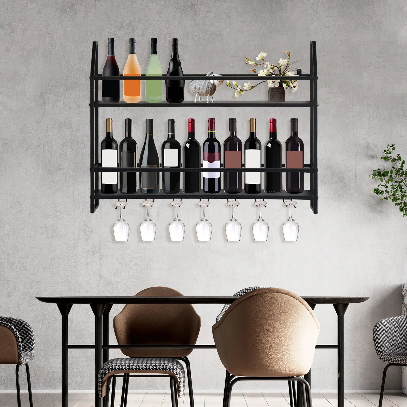 Wall Mounted Iron Wine Rack Bottle Champagne Glass Holder Shelves Bar Home Party Light and Strong Durable Unique Design Decor    Home Decor Supply | Online Retail | ShoreShopper.com