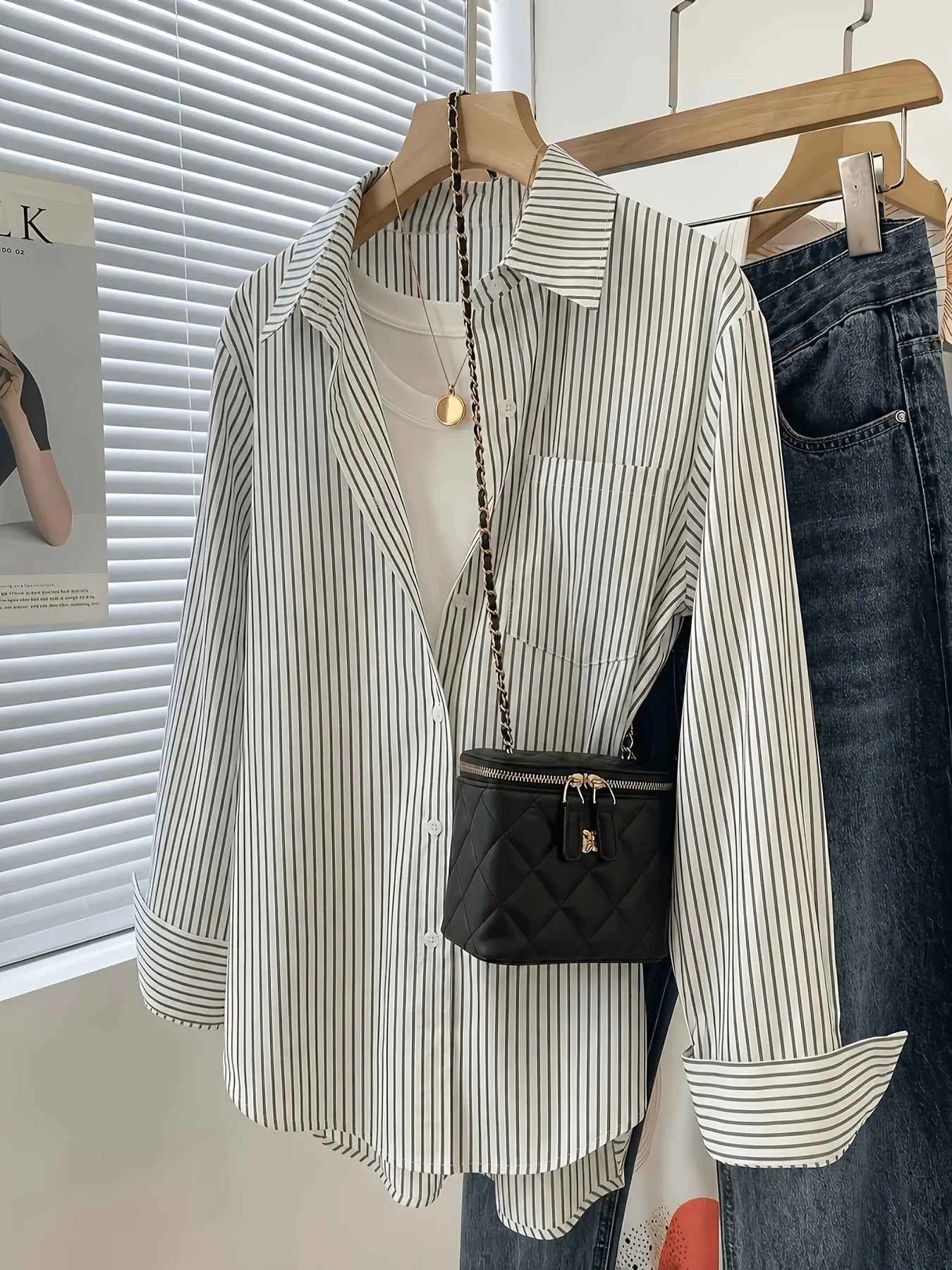 Women's Fashion Elegant and Minimalist Striped Shirt for Office Wear and Casual Styling