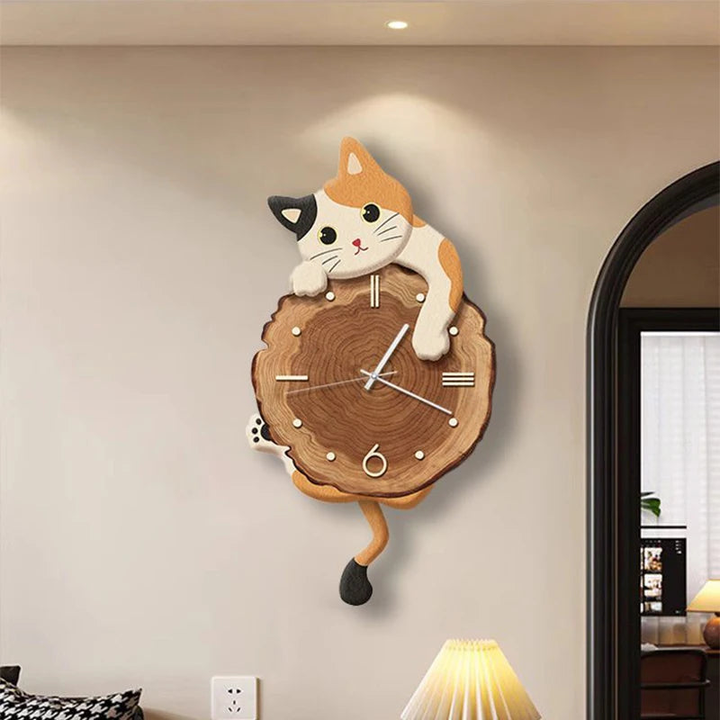 Cartoon Cat Wall Clock Creative Cat Tail Swing Wall Clock Quartz Mute Wall Clock Home Decoration Living Room Bedroom Decoration    Home Decor Supply | Online Retail | ShoreShopper.com