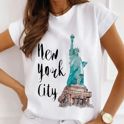 Paris Tower Print Short Sleeve Casual Women's Round Collar T-shirt Graphic T Shirts  Shirts for Women Clothes Oversized T Shirt    Home Decor Supply | Online Retail | ShoreShopper.com