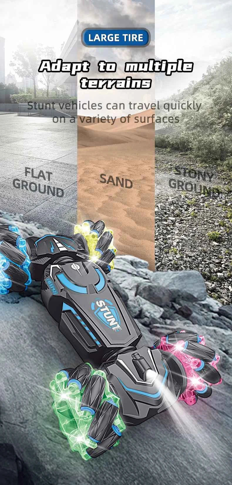 RC Drift Car Toy, Cool and Dynamic Dazzling, Made of Large Glow Wheels