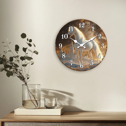 White Horse in Snowy Landscape Round Wall Clock, Ethereal Equine Art Decorative Clock, Dreamy Winter Scene Timepiece for Wall Ar    Home Decor Supply | Online Retail | ShoreShopper.com
