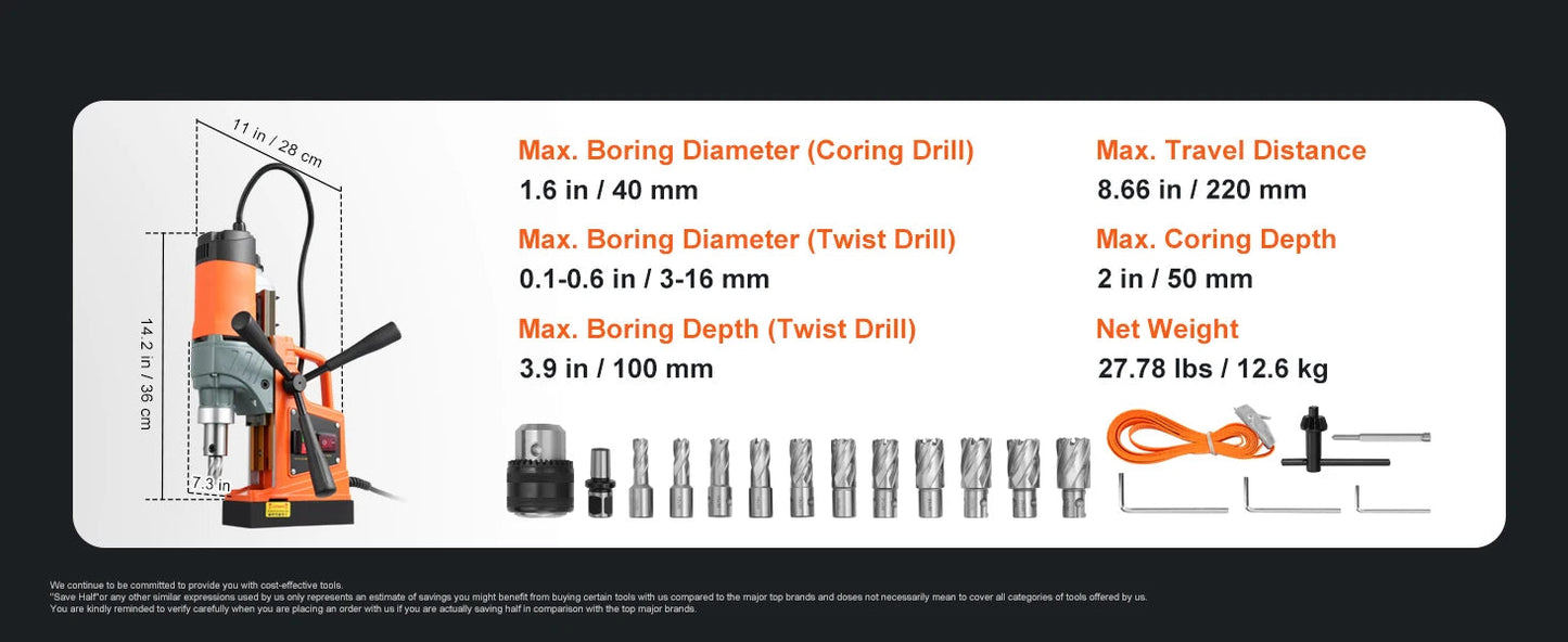 SucceBuy 11PCs Magnetic Drill Motor 1.6 in 1450W Boring Diameter 850RPM Speed 2810 lbf Portable Electric Mag Drill Press    Home Decor Supply | Online Retail | ShoreShopper.com