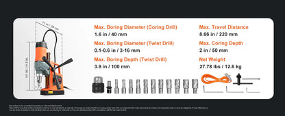 SucceBuy 11PCs Magnetic Drill Motor 1.6 in 1450W Boring Diameter 850RPM Speed 2810 lbf Portable Electric Mag Drill Press    Home Decor Supply | Online Retail | ShoreShopper.com