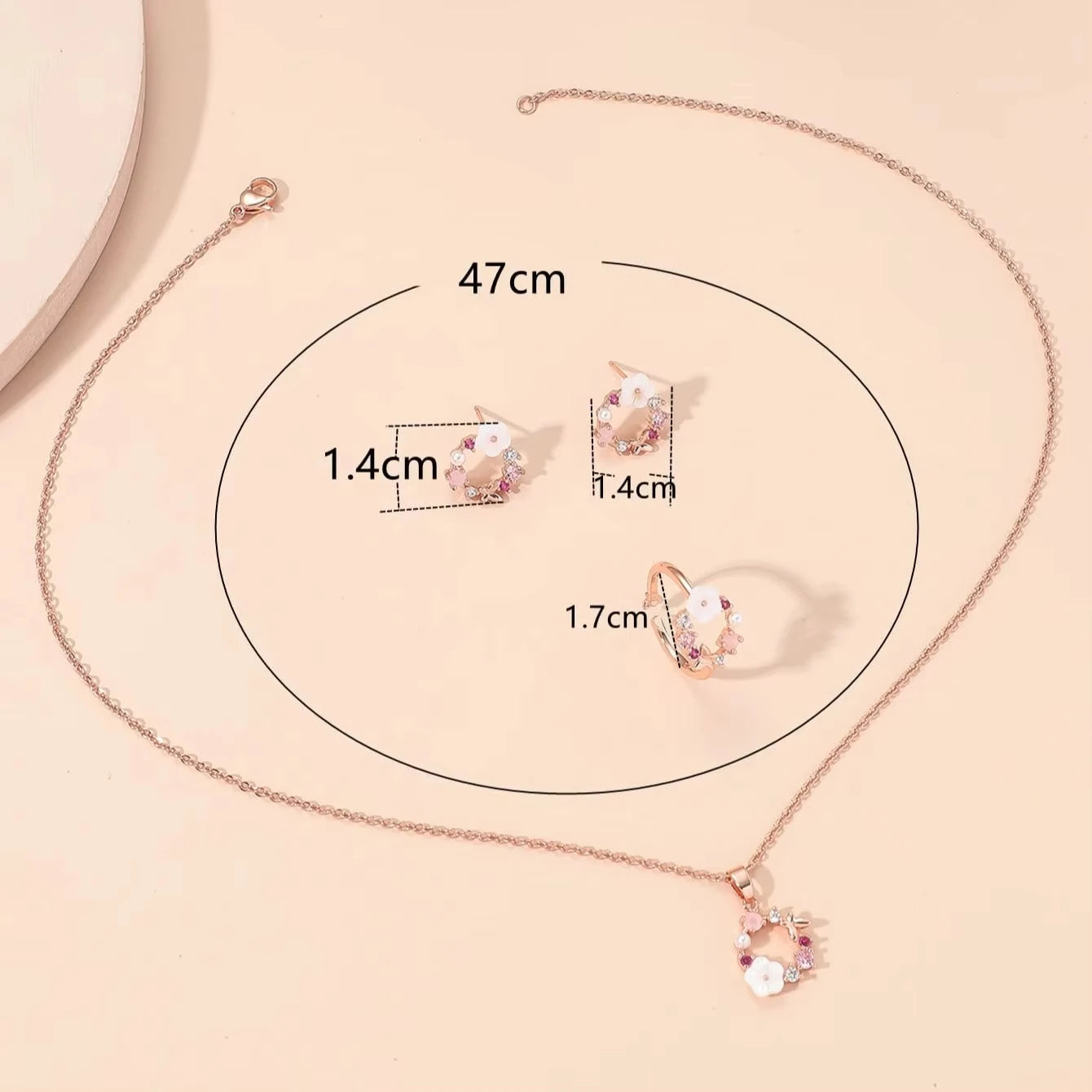 4 Pieces Rose Gold-color Lady Flower Fashion Accessories Zircon Simple Ornate Exquisite Necklace Ring Earrings Jewelry Set    Home Decor Supply | Online Retail | ShoreShopper.com