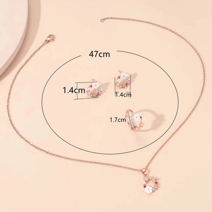 4 Pieces Rose Gold-color Lady Flower Fashion Accessories Zircon Simple Ornate Exquisite Necklace Ring Earrings Jewelry Set    Home Decor Supply | Online Retail | ShoreShopper.com
