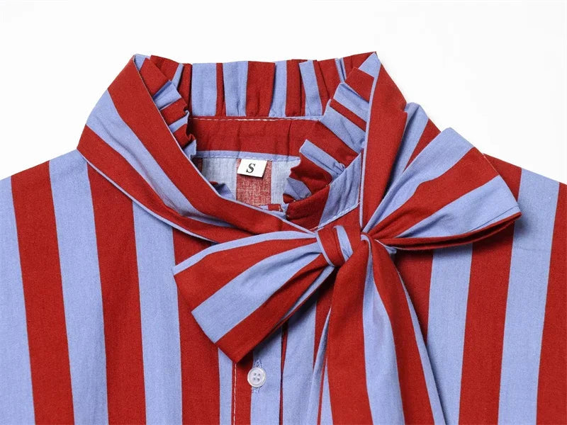 Women's Shirt 2026 Summer New Style Striped Sleeveless Waist-Fitted Shirt with Bow Decoration Romantic Style Personality Fashion    Your Coastal Marketplace | Shoreshopper.com