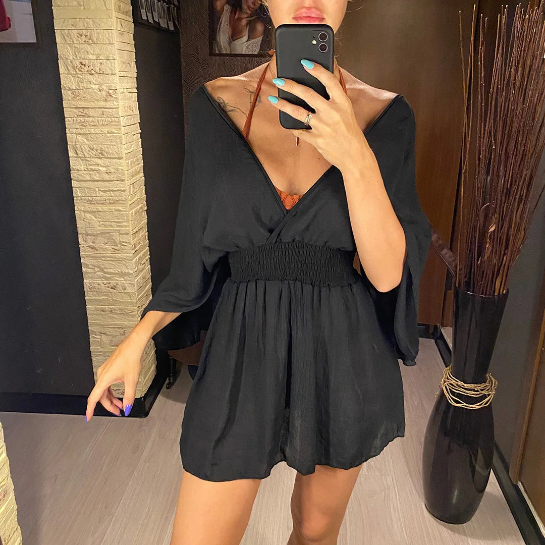 New Sexy V Neck Long Sleeve Backless Chiffon Tunic Beach Cover Up Beach Cover-ups Beach Dress Beach Wear Beachwear V3840    Your Coastal Marketplace | Shoreshopper.com