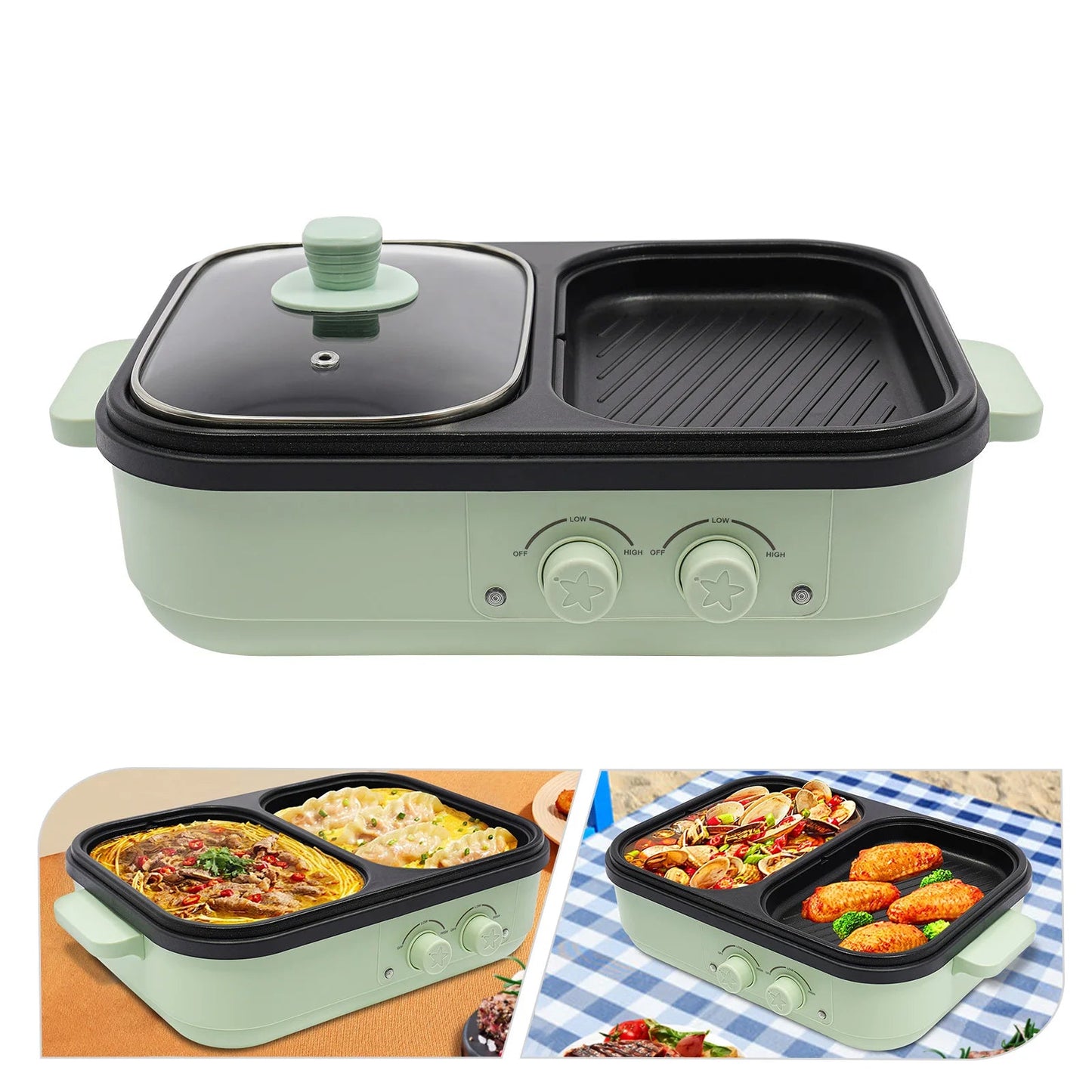 Electric Hot Pot With Grill Area Multi-purpose Hot Pot 2-In-1 Dual Temperature Control    Home Decor Supply | Online Retail | ShoreShopper.com