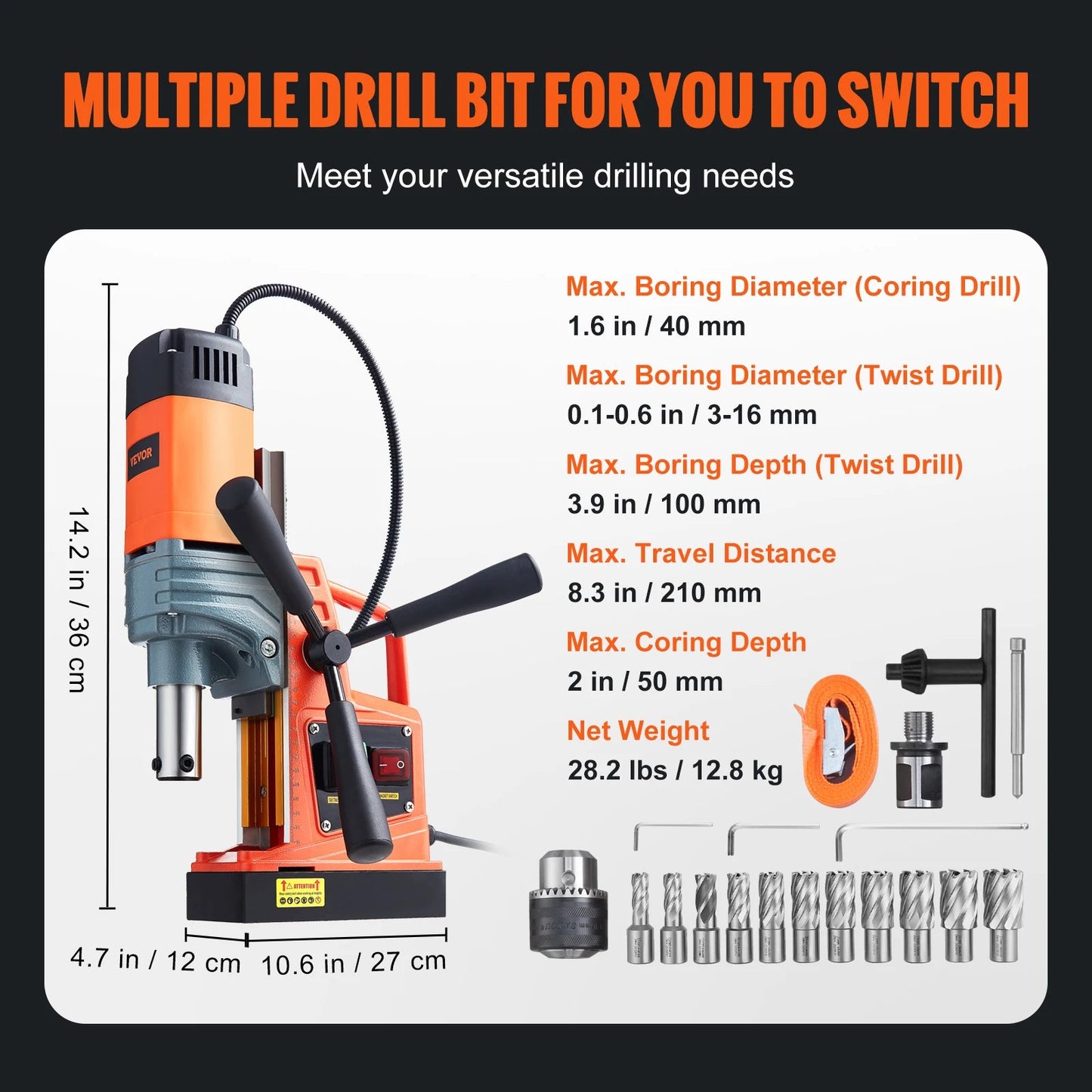 SucceBuy 1300W 1400W 2" Electric Drilling Machine Magnetic Drill Press Boring Diameter Power Drill 810 PRM Drill    Home Decor Supply | Online Retail | ShoreShopper.com