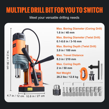 SucceBuy 1300W 1400W 2" Electric Drilling Machine Magnetic Drill Press Boring Diameter Power Drill 810 PRM Drill    Home Decor Supply | Online Retail | ShoreShopper.com
