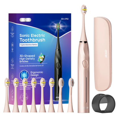 SEAGO Electric Toothbrush with 8 Soft Bristle Heads for Adults Pressure Sensor 5 Modes with 2 Minutes Smart Timer SG-2752 - ShoreCo.Shop