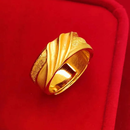 Luxury 24K 9999 Pure Gold real gold Star Sea Male Ring Wave Pattern Opening Adjustable Ring - ShoreCo.Shop