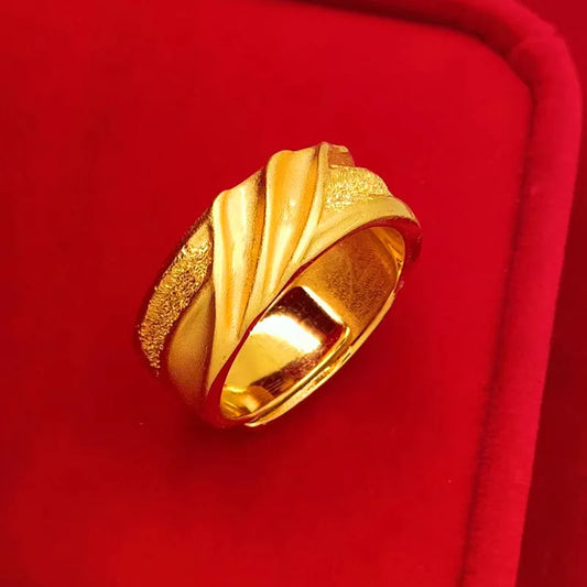 Luxury 24K 9999 Pure Gold real gold Star Sea Male Ring Wave Pattern Opening Adjustable Ring - ShoreCo.Shop