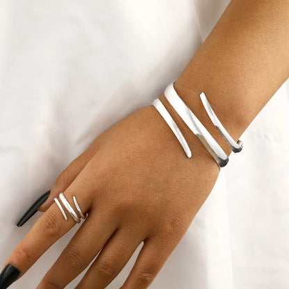 European and American Thick Bracelet and Ring Jewelry Set for Women Gold Color Geometric Line Bracelet Ring Combination Set Gift    Home Decor Supply | Online Retail | ShoreShopper.com