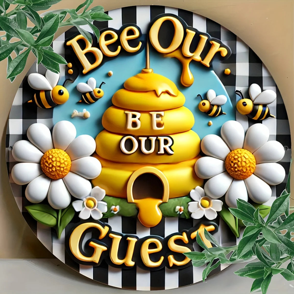 1pc 8x8 Inch Round Aluminum Metal Sign, Bee Wreath Wall Art, Summer Home Decor, Outdoor Indoor Door Decoration    Home Decor Supply | Online Retail | ShoreShopper.com