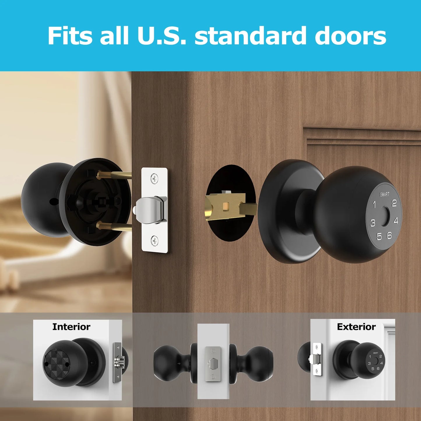 Viladepot Ball-Shaped Smart Lock Fingerprint, App-Controlled, Passcode, and Electronic Touchscreen Keypad Door Lock Smart Handle - ShoreCo.Shop