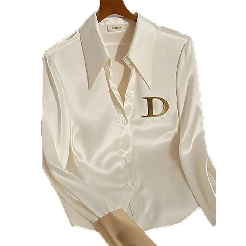 2024 White Shirt Female Design Sense Spring Autumn Fashion Letter Long Sleeve Shirts Tops Single-Breasted Blouse Coat Women    Your Coastal Marketplace | Shoreshopper.com