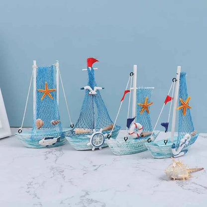 1pcs 15cm Wood Mini Sailboat Model Mediterranean Style Home Decor Marine Nautical Sailing Boat Ship Gift Craft Desktop Ornaments