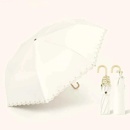 1pc Embroidered Sun Umbrella for Women Sun Protection and UV Protection All-weather Curved Hook Umbrella Folding Umbrella