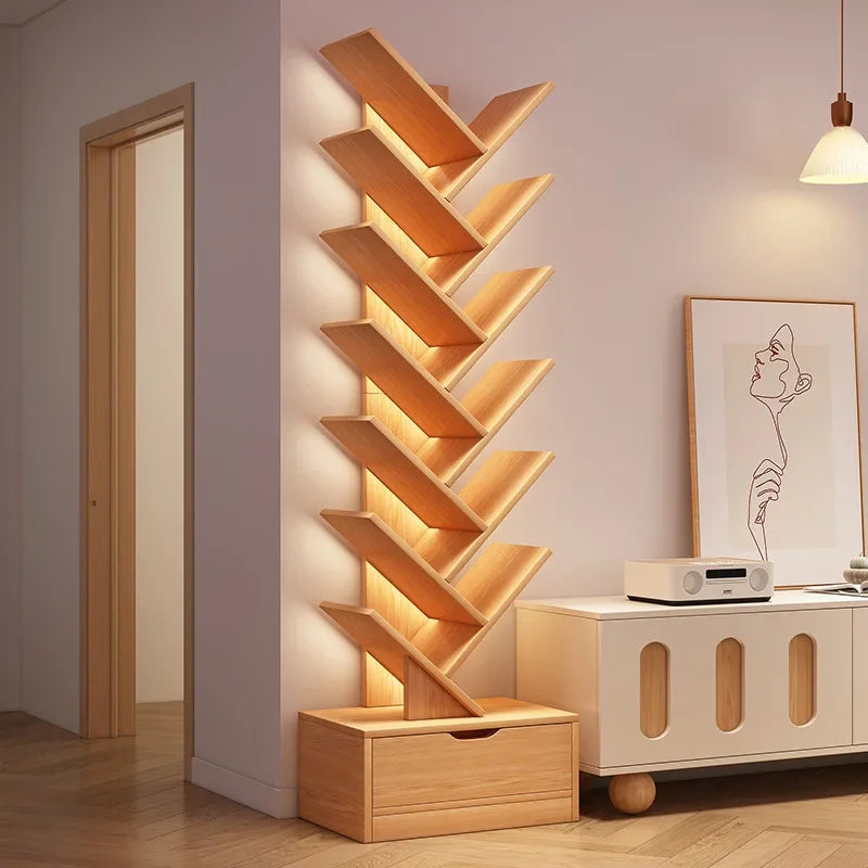 Tree-shaped Bookshelf Solid Wood Book Rack Floor-to-ceiling Space-saving Shelf Living Room Storage Shelf Display Shelf Household    Home Decor Supply | Online Retail | ShoreShopper.com