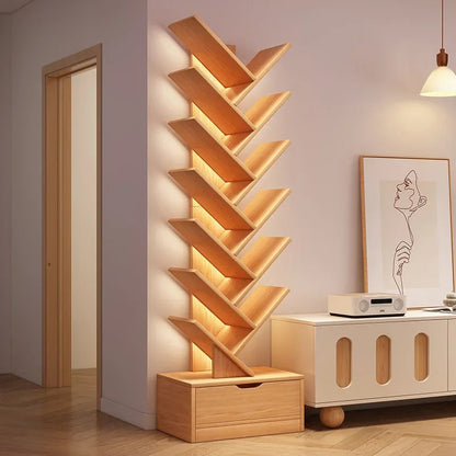 Tree-shaped Bookshelf Solid Wood Book Rack Floor-to-ceiling Space-saving Shelf Living Room Storage Shelf Display Shelf Household    Home Decor Supply | Online Retail | ShoreShopper.com
