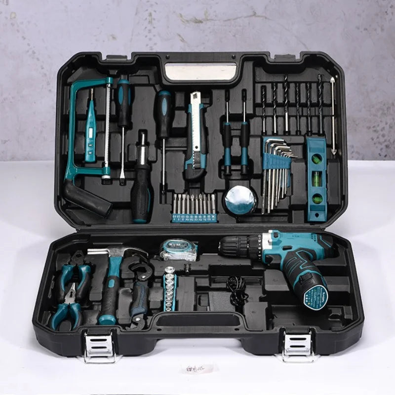 160/136/115/63 PC Lithium Drill Household Multifunctional Hardware Tool Manual Daily Electrician Woodworking Maintenance Toolbox - ShoreCo.Shop