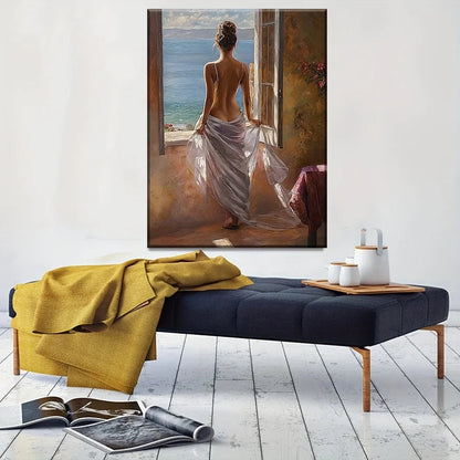 Elegant Mediterranean Canvas Wall Art - HD Seaside Painting with Wood Frame for Serene Home Decor, Ocean Theme Decoration    Home Decor Supply | Online Retail | ShoreShopper.com